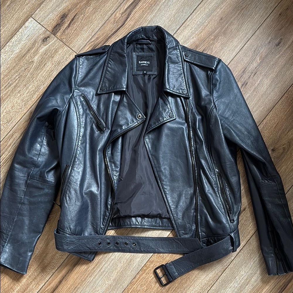 Navy Leather Moto Jacket